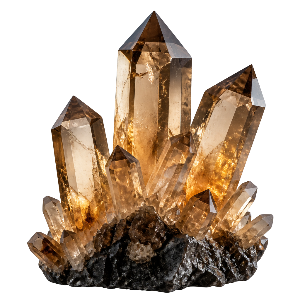 Cluster of champagne quartz points